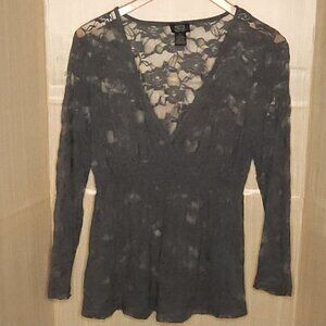 Shannon Ford Plus Grey Sheer Lace Floral Top 3X